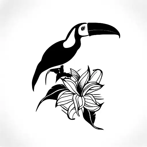 Toucan with flowers and big beak tattoo design idea