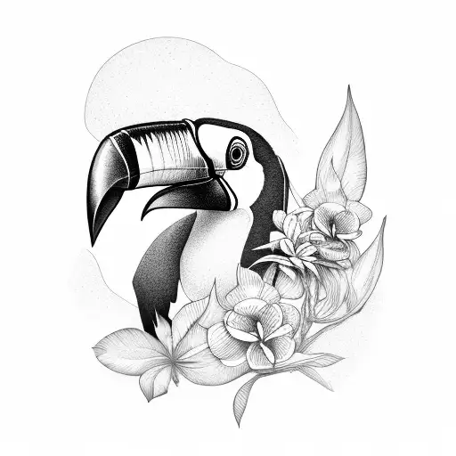 Toucan with flowers and big beak tattoo design idea