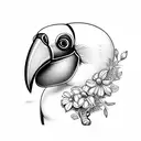Toucan with flowers and big beak tattoo design idea