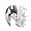 Toucan with flowers and big beak tattoo design idea