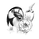 Toucan with flowers and big beak tattoo design idea