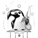 pinguin on a surfboard  tattoo design idea