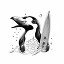 pinguin on a surfboard  tattoo design idea
