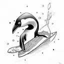 pinguin on a surfboard  tattoo design idea