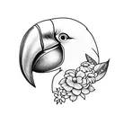 Toucan with flowers and big beak tattoo design idea