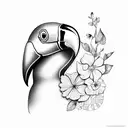 Toucan with flowers and big beak tattoo design idea