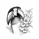 Toucan with flowers and big beak tattoo design idea