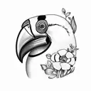 Toucan with flowers and big beak tattoo design idea