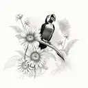 Toucan with flowers and big beak tattoo design idea