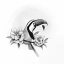 Toucan with flowers and big beak tattoo design idea