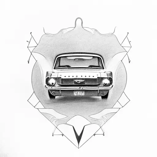 1966 ford mustang side profile faced with a 1955 chevy side profile with cancer ribbon underneath both  tattoo design idea