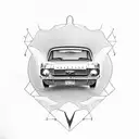 1966 ford mustang side profile faced with a 1955 chevy side profile with cancer ribbon underneath both  tattoo design idea