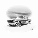 1966 ford mustang side profile faced with a 1955 chevy side profile with cancer ribbon underneath both  tattoo design idea