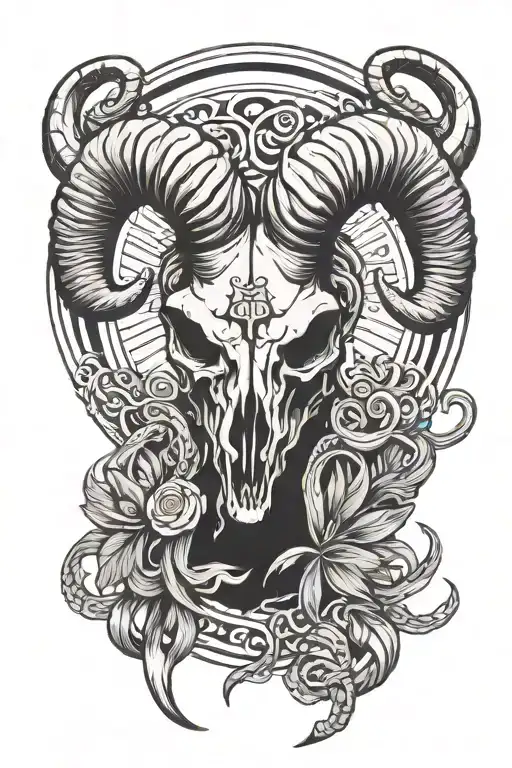 ram skull money sign intertwined tattoo design idea
