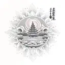 Buddha Temple Cherry Tree Nature Sun Moon tattoo design idea