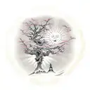 Buddha Temple Cherry Tree Nature Sun Moon tattoo design idea