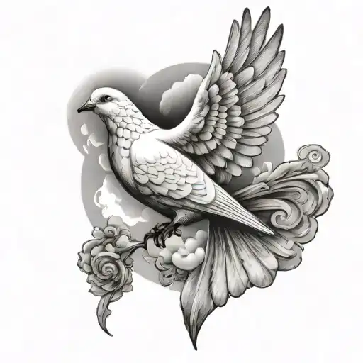 dove, clouds, heavens gates tattoo design idea