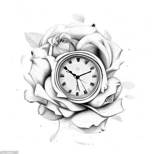clock, roses, clouds,  tattoo design idea