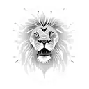 A lion wearing a Zürich t-shirt and playing a guitar in front of the Duomo di Milano tattoo design idea