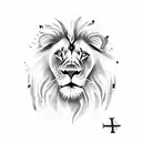 A lion wearing a Zürich t-shirt and playing a guitar in front of the Duomo di Milano tattoo design idea