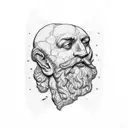 Aristotles stone head with a clock in the back tattoo design idea