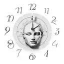 Aristotles stone head with a clock in the back tattoo design idea