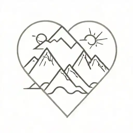 A minimalist tattoo of a mountain with a heart at its peak, representing the journey of struggle and growth tattoo design idea