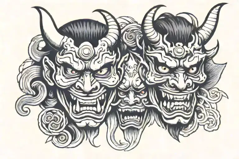 oni mask split in half tattoo design idea