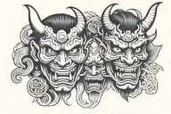 oni mask split in half tattoo design idea