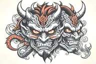 oni mask split in half tattoo design idea