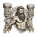 Samson holding pillars slightly crumbling tattoo design idea
