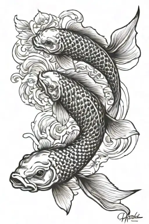 Black and grey koi fish tattoo – by Kaib – Maui Tattoo Artist at