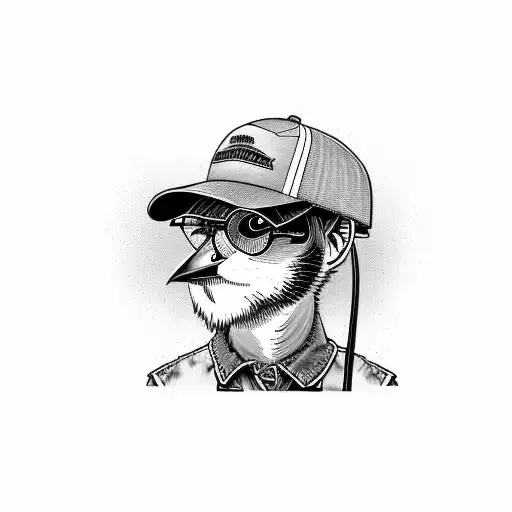 western meadowlark wearing overalls and a john deere hat tattoo design idea