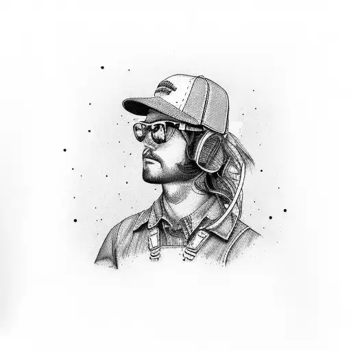 western meadowlark wearing overalls and a john deere hat tattoo design idea