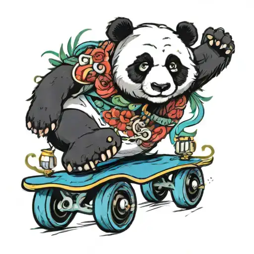 panda on a skate wheels tattoo design idea