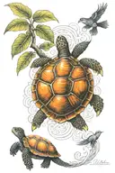 phoenix, turtle, sun, orange tree growing tattoo design idea