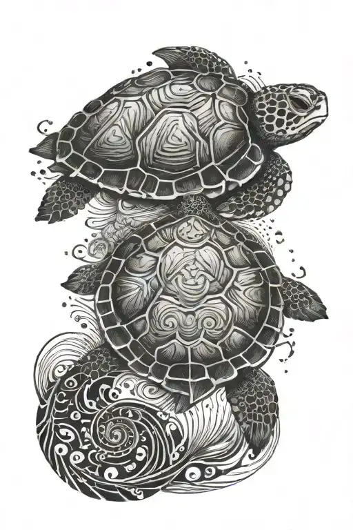 An elegant blackwork design of a majestic sea turtle swimming gracefully through the ocean waves, symbolizing your love for swimming and the sea tattoo design idea