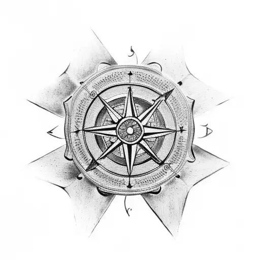 A tattoo design combining a firefighter helmet and a compass rose with intricate details tattoo design idea