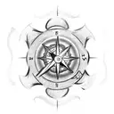 A tattoo design combining a firefighter helmet, a compass  and lighthouse tattoo design idea