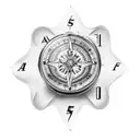 A tattoo design combining a firefighter helmet, a compass  and lighthouse tattoo design idea