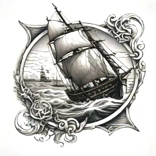 ankor and boat sailing tattoo design idea