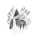dad with son and mountain hiiking tattoo design idea