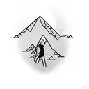 dad with son and mountain hiiking tattoo design idea
