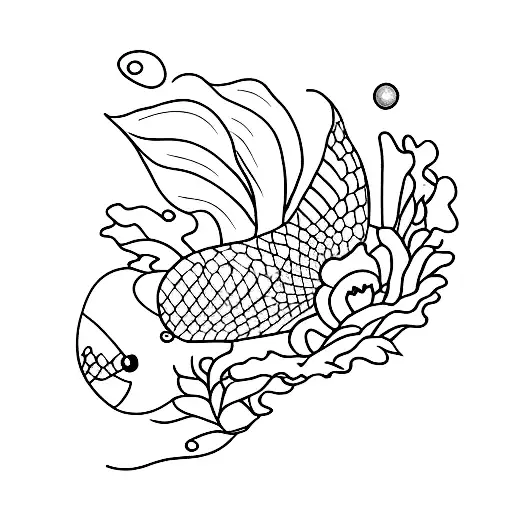 A delicate red tattoo of a betta fish swimming gracefully among peonies, symbolizing the love and protection within your family tattoo design idea