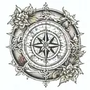 compass rose with mountains and trees covering northern half  tattoo design idea