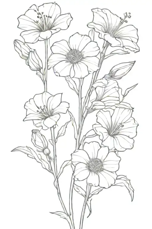bouquet: aster, morning glory, gladiolus, and poppy flowers on a stem (keep flowers at the top)  tattoo design idea