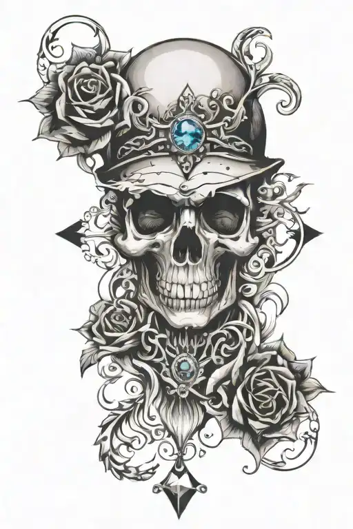 Skull and diamond in eyes tattoo design idea