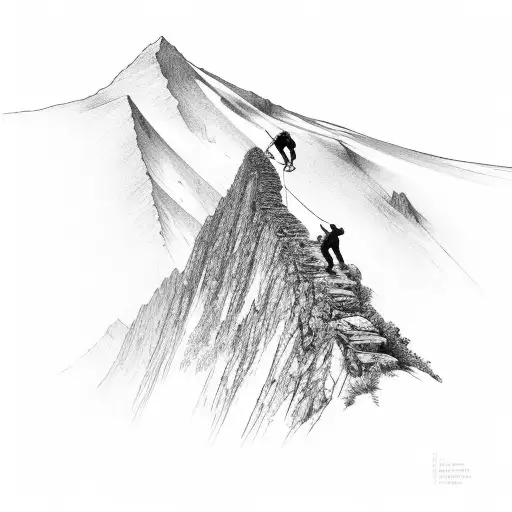 A mountain climber reaching the summit as a metaphor for overcoming obstacles tattoo design idea