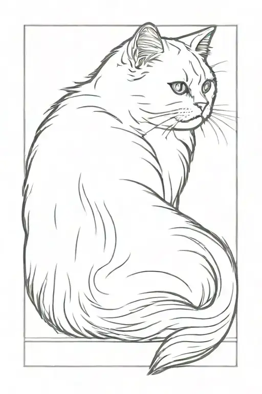 white persian cat sitting alone back view tattoo design idea