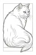 white persian cat sitting alone back view tattoo design idea